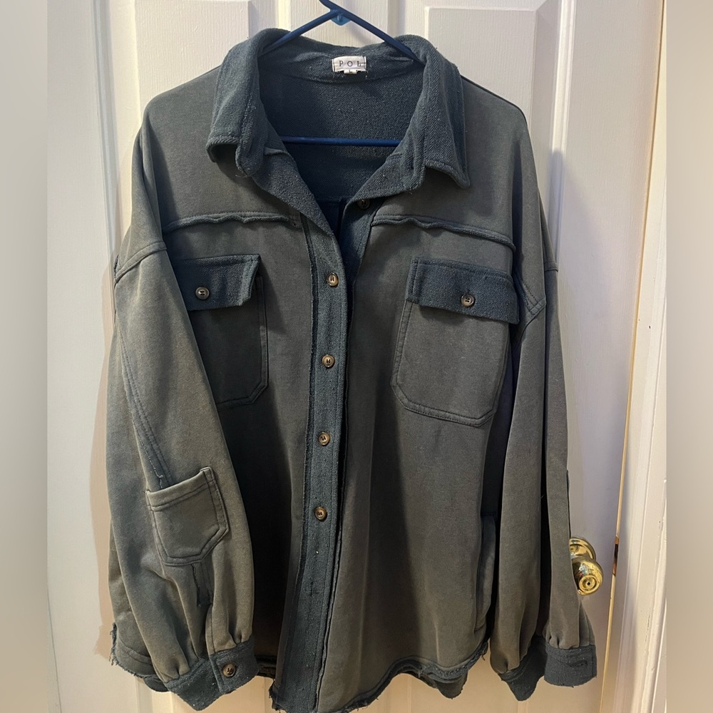 POL Green Lightweight Shirt Jacket Relaxed Fit SHACKET